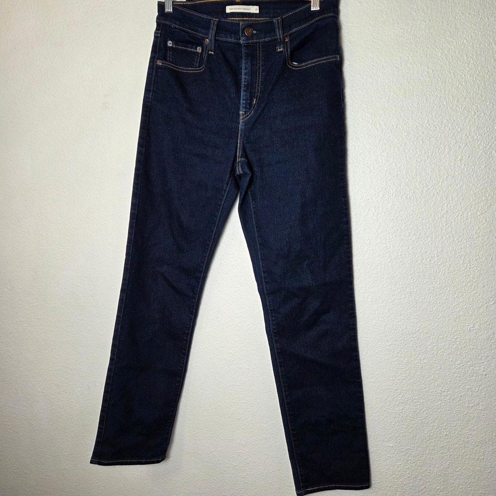 Levi's 724 High Rise Straight Jeans Dark Wash Stretch Denim W29 L32 EUC